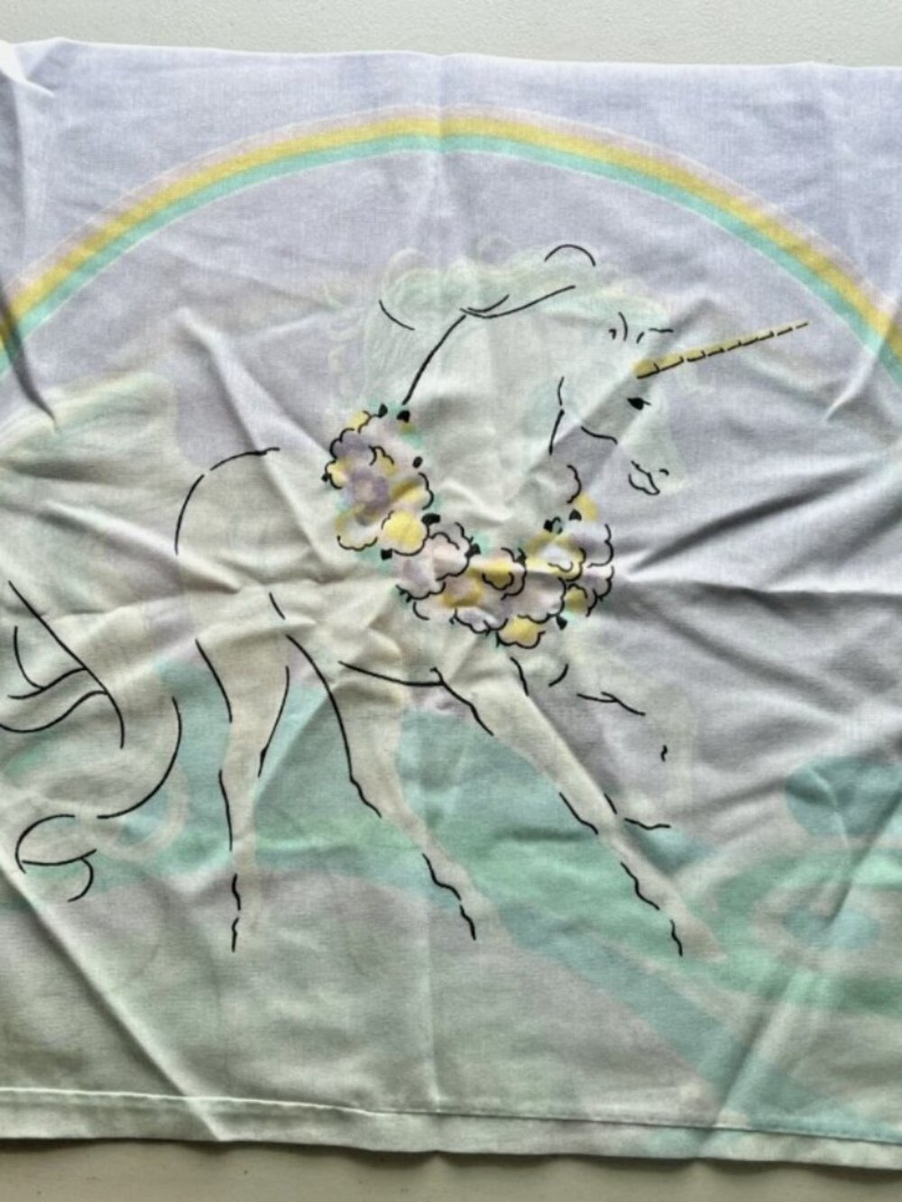 VTG 1980's Sears Young at Heart Purple Rainbow Unicorn Pillowcase Bibb Company